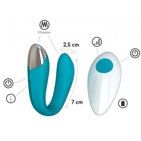 Бирюзовый вибратор для пар Fera с пультом ДУ
